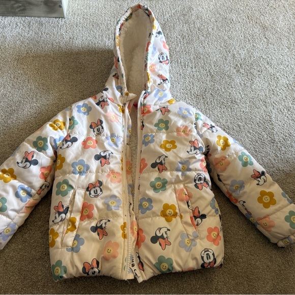 Disney Kids Puffer Jacket - Cream with Floral and Character Print - Picture 10 of 10